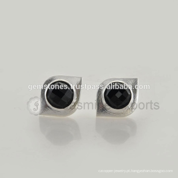 Atacado 925 Sterling Silver Brush Finish Oval Black Onyx Gemstone Stud Earrings Fornecedores